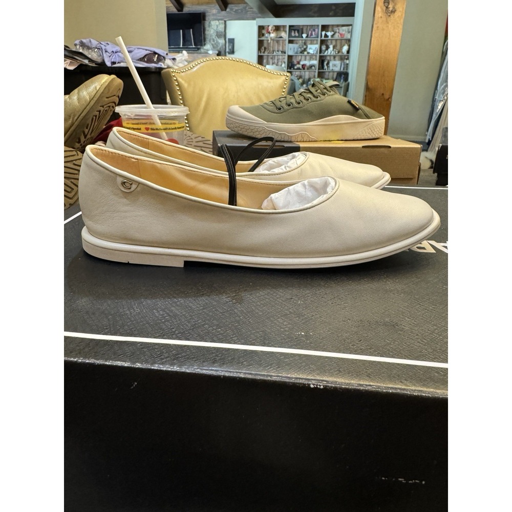 Coach Emilia Mary Jane Ballet Flat Shoes Women Size 8.5 Slip on Chalk Leather - Picture 4 of 12